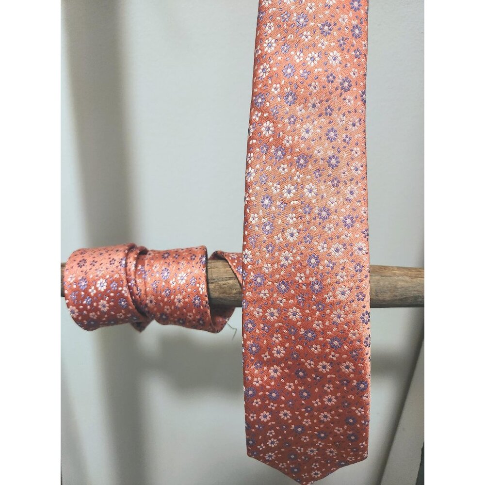 Pink/Salmon Tie with Flowers Vintage Unisex Accessories Tie Bar